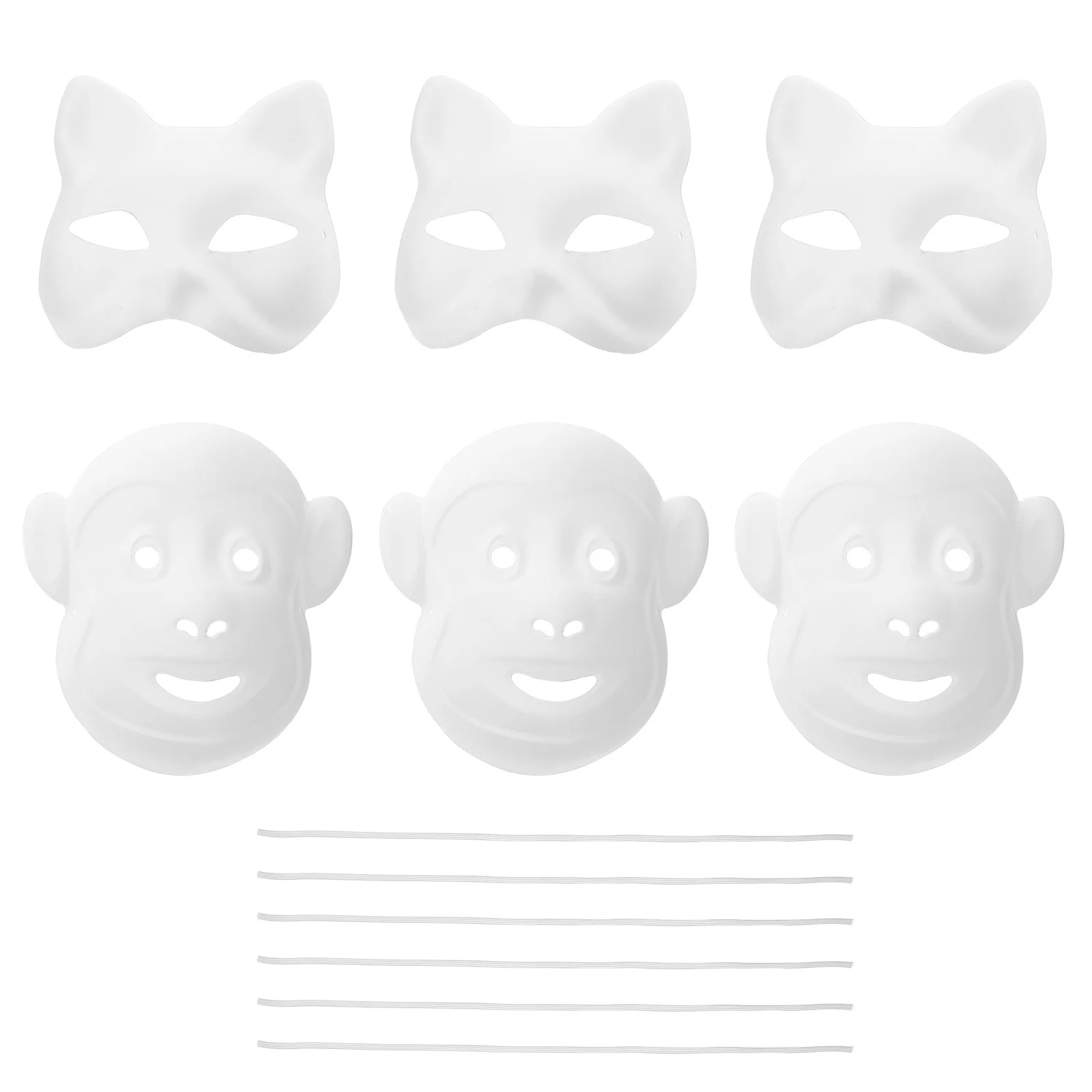 Overschilderbare DIY Kat Aap Papieren Maskers 6Pc voor Festivals Feestjes Halloween Kostuums Kids Craft Activiteit Wit Masker Set Maskerade