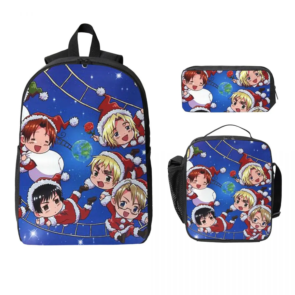 

Hetalia Group World Stars Backpack Boys Girls BookBag School Bag Computer Shoulder Bags 3ps Insulated Lunch Bag Pencil Case