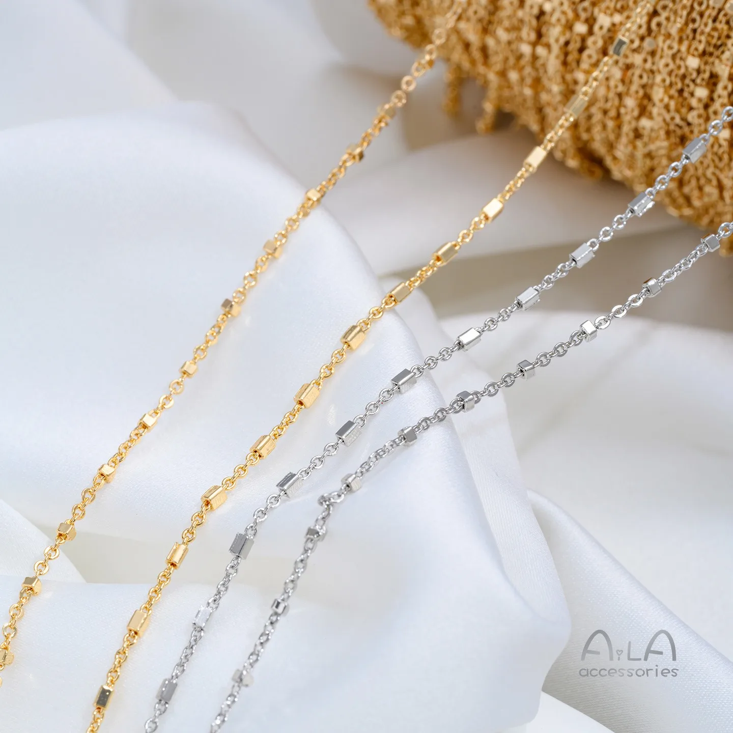 Color Retention 14K Gold Plated Small Square & Flat O & Rectangle Thin Loose Chains DIY Bracelet Necklace Jewelry Accessories