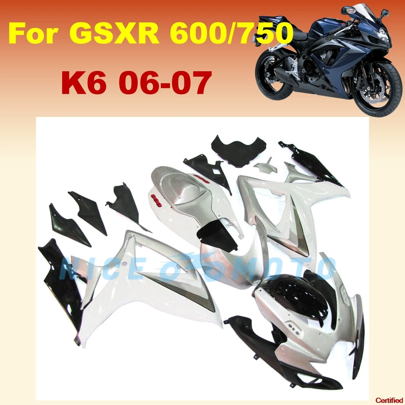 Plastic Shell Motorcycle Fairing Kits Fit For GSXR600 750 2006 2007 GSXR 600 06 07 K6 GSX-R600 Silvery with White Set