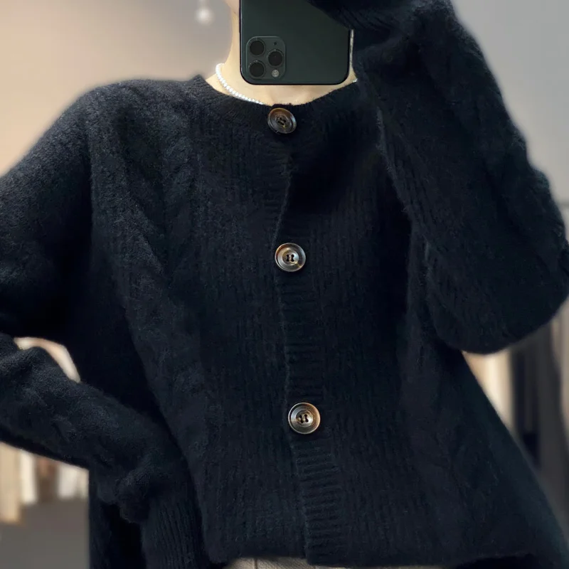 Neue Mode Frauen 100% Merino Wolle Einfarbig Strickjacke Mit Knöpfen Kaschmir Grundlegende Lange Ärmel Bequeme Weiche Kleidung Top