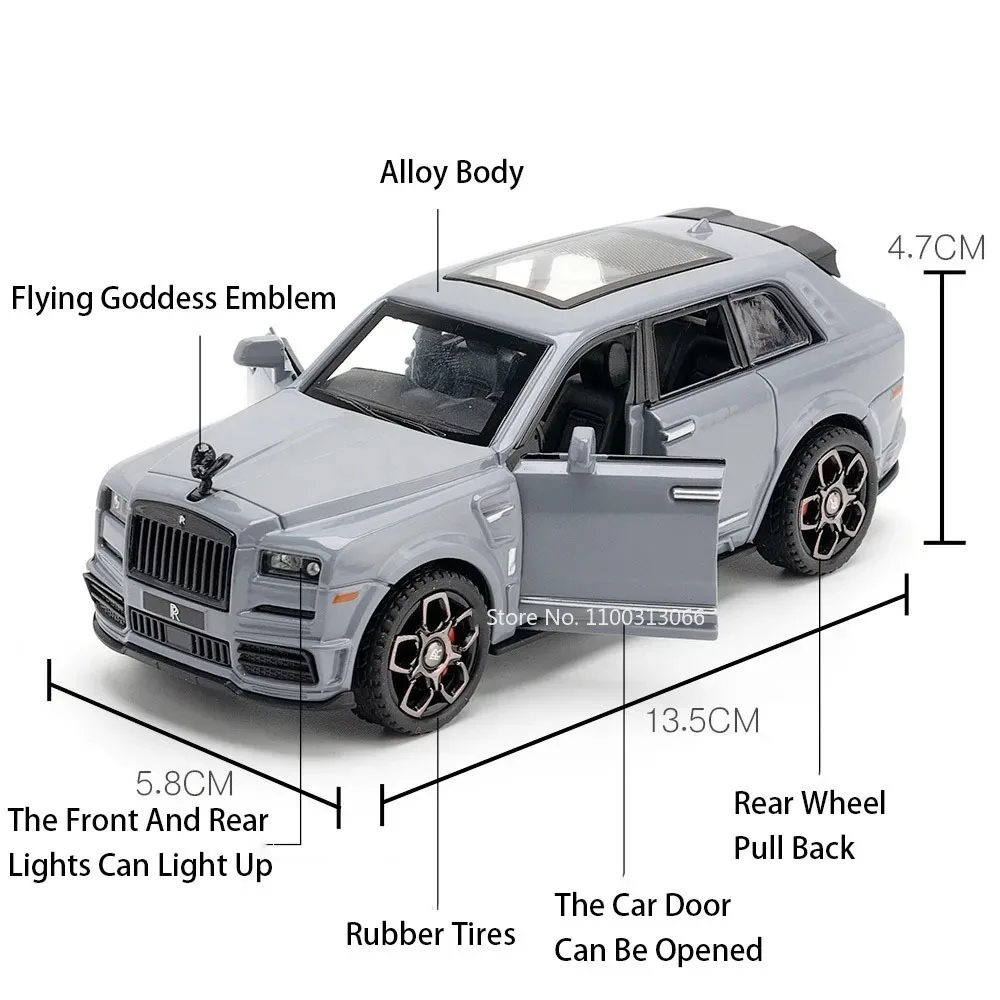 1:36 Alloy Rolls-Royce Cullinan AE86 Toy Models Diecast Cars Wheel Pull Back Vehicles Light Music Toys for Boys Birthday Gifts