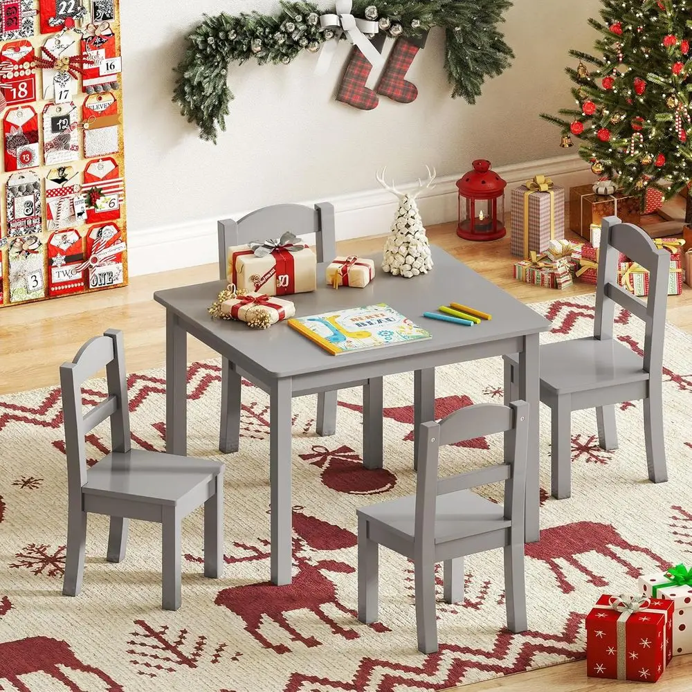Wooden Kids Table and 4 Chairs, Multi-Activity Toddler Table and Chairs Set, Kids Table and Chairs Set or Arts, Crats and Snack