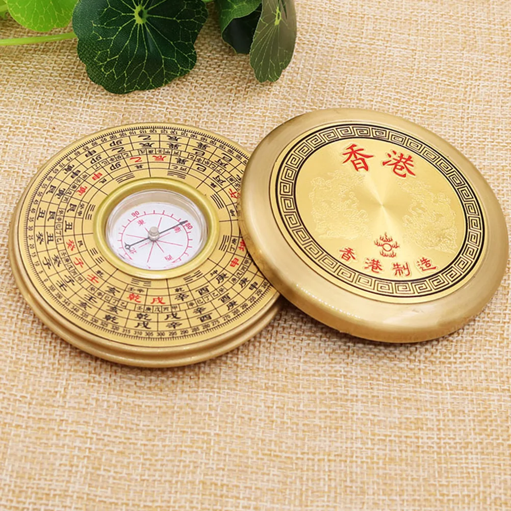 1PC Portable Circular Copper Compass Cover Chinese Education Experiment Camping Navigation Geology for Friends