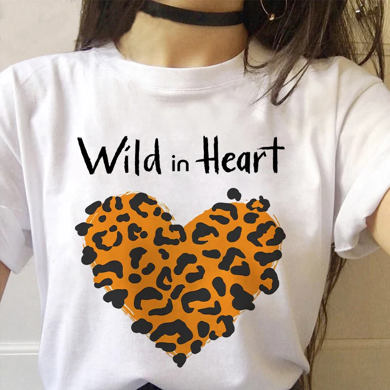Wild in heart Print T-shirts Ladies Clothing Love Fashion Trend Summer Tee Shirt Female Tops Short Sleeve Graphic Women T Shirt