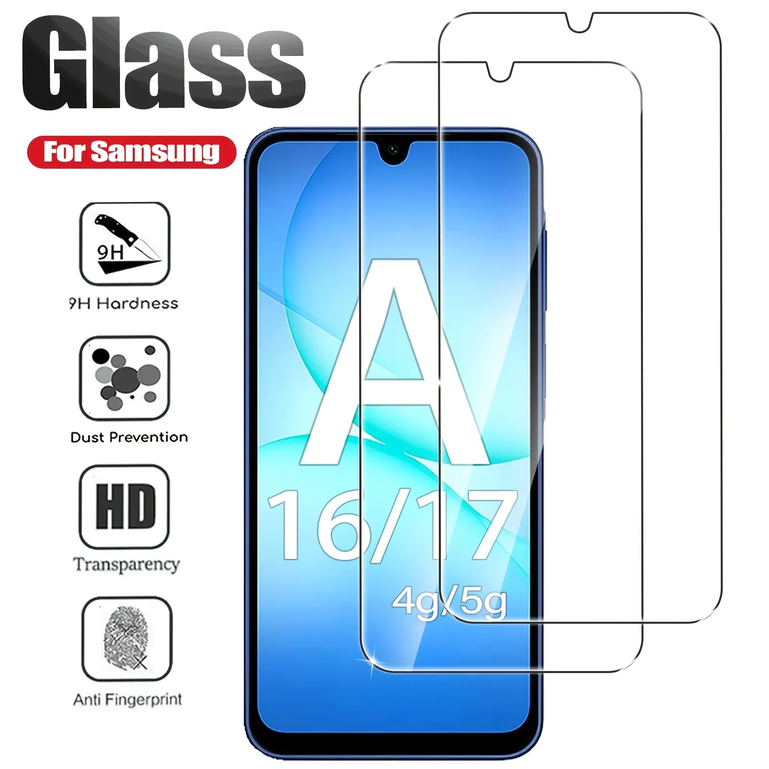 

2pcs 9H Tempered Glass for Samsung for Galaxy A17 A16 A26 A06 A07 5G Full Coverage Screen Protector