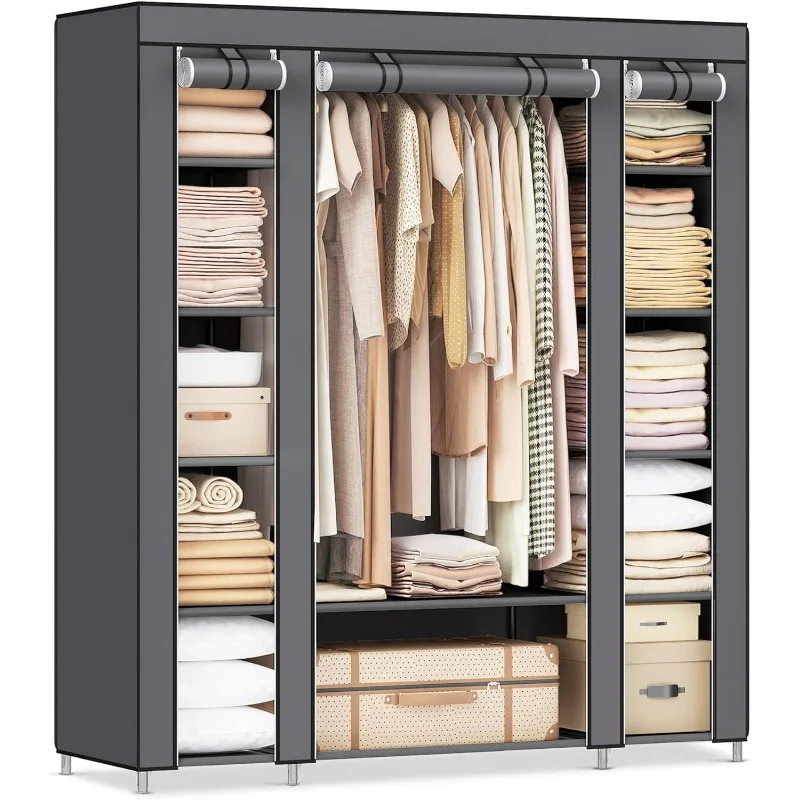 SONGMICS Closet Wardrobe, Portable Closet for Bedroom, Clothes Rail with Non-Woven Fabric Cover