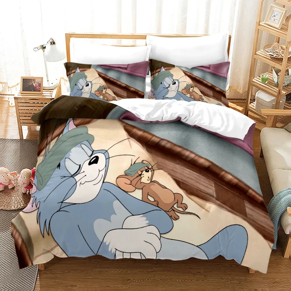 Anime Mouse Jerry Cartoon Cat Tom Bedding Set,Duvet Cover Bed Set Quilt Cover Pillowcase,King Queen Twin Size Boys Girls Adults