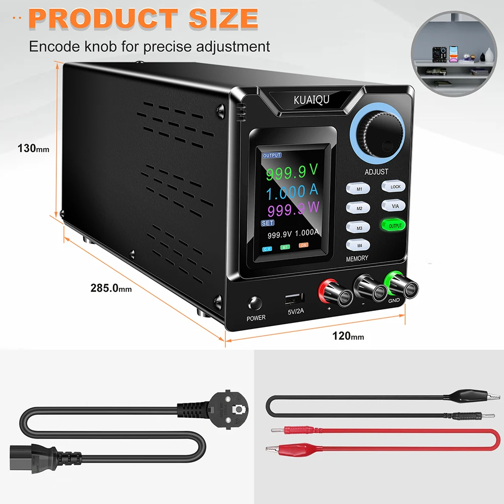 

KUAIQU SPPS-D10001 1000V 1A 1000W High Voltage DC Adjustable Stabilized Power Supply Color LCD Screen 4 Group Storage Function