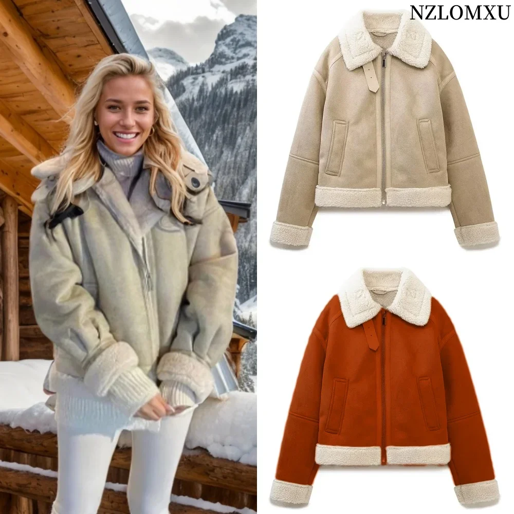 Women Faux Fur Beige Jacket 2022 Autumn Winter Ladies Elegant Short Coat Vintage Loose Female Warm Thick Outwear Mujer