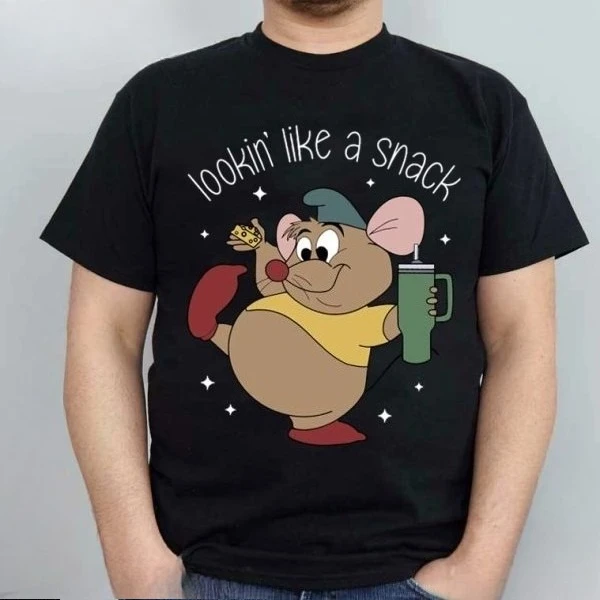 

Cinderella Gus The Mouse T-Shirts Men Here for The Snack Vintage Cotton Tees O Neck Short Sleeve T Shirts Present Clothes Top