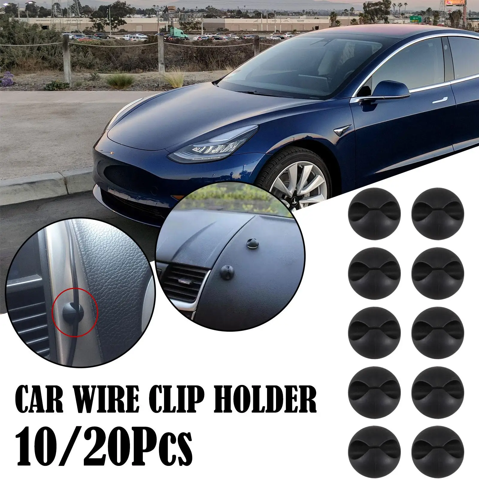 Car Wire Tie Clip Fixer Organizer Black Color Clamp Cord Cable Line Holder Computer USB Line Fastener,10pcs，20pcs