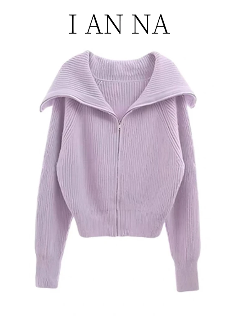 

Корейский свитер с темно-синим воротником и длинным светом, вязаный открытый кардиган, женский осенне-зимний новый тонкий топ