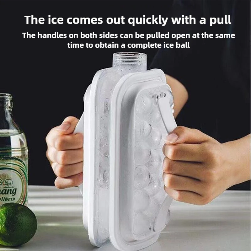 ポータブル製氷皿 2-in-1 ポータブルパック製造水ボトル 17 グリッドフラット蓋冷却キューブ型キッチンアクセサリー