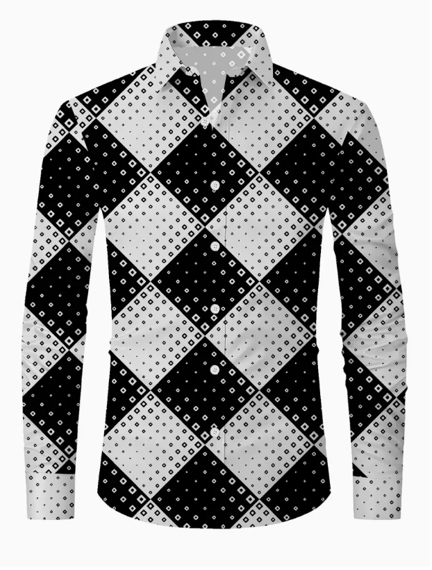 Men'S Elegant Casual Shirt - Black with Abstract Green Graphic Print, Long Sleeve Button-Up, All-Season Regular Fit,