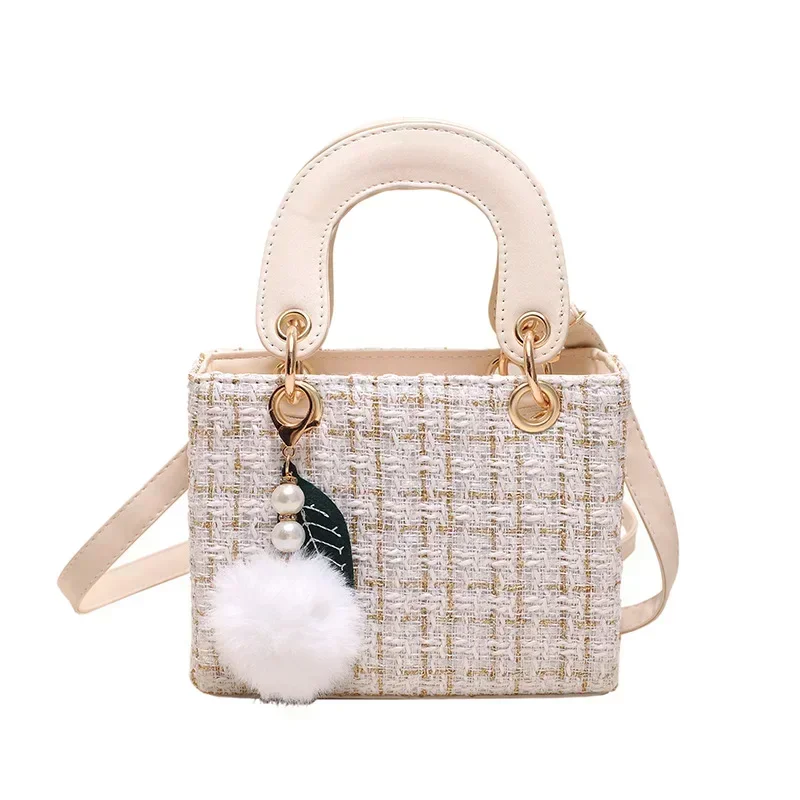 

Fashion Retro Plaid Single Shoulder Crossbody Bag Korean Tweed Bag Yangqi Car Stitching Lattice Handbag Small Square Bag