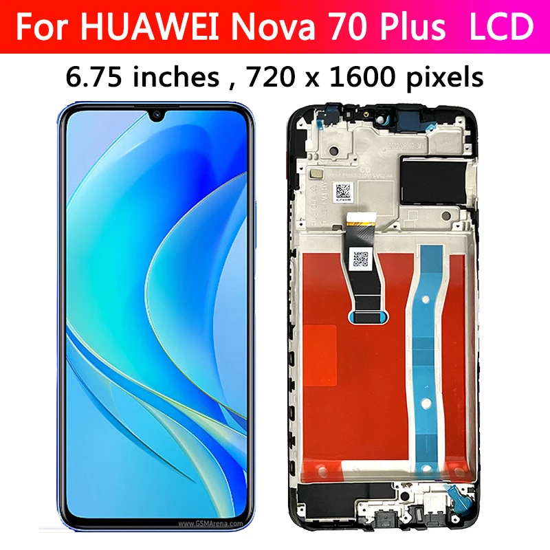 New Test 6.75\'\'For Huawei Nova Y70 LCD Display Touch Screen Assembly With Frame For Huawei Nova Y70 Plus MGA-LX9 LCD Display