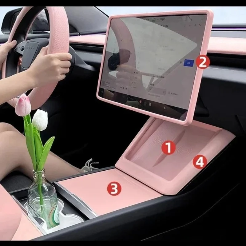 Wireless Charging Silicone Pad For Tesla Model 3 Highland 2024 MY Juniper 2025 Bezel Screen Frame Center Panel Stickers Interior
