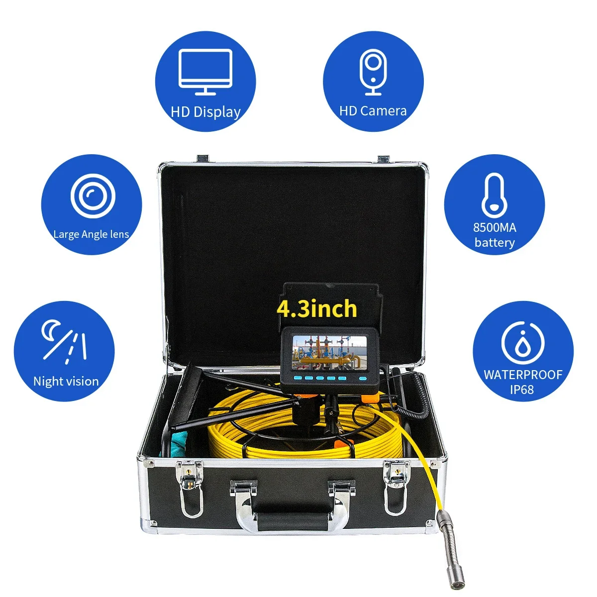 8500MA battery Sewer Camera 10M Snake Cam Video Pipe Inspection Equipment 4.3inch LCD Monitor 1000TVL Borescope Endoscope