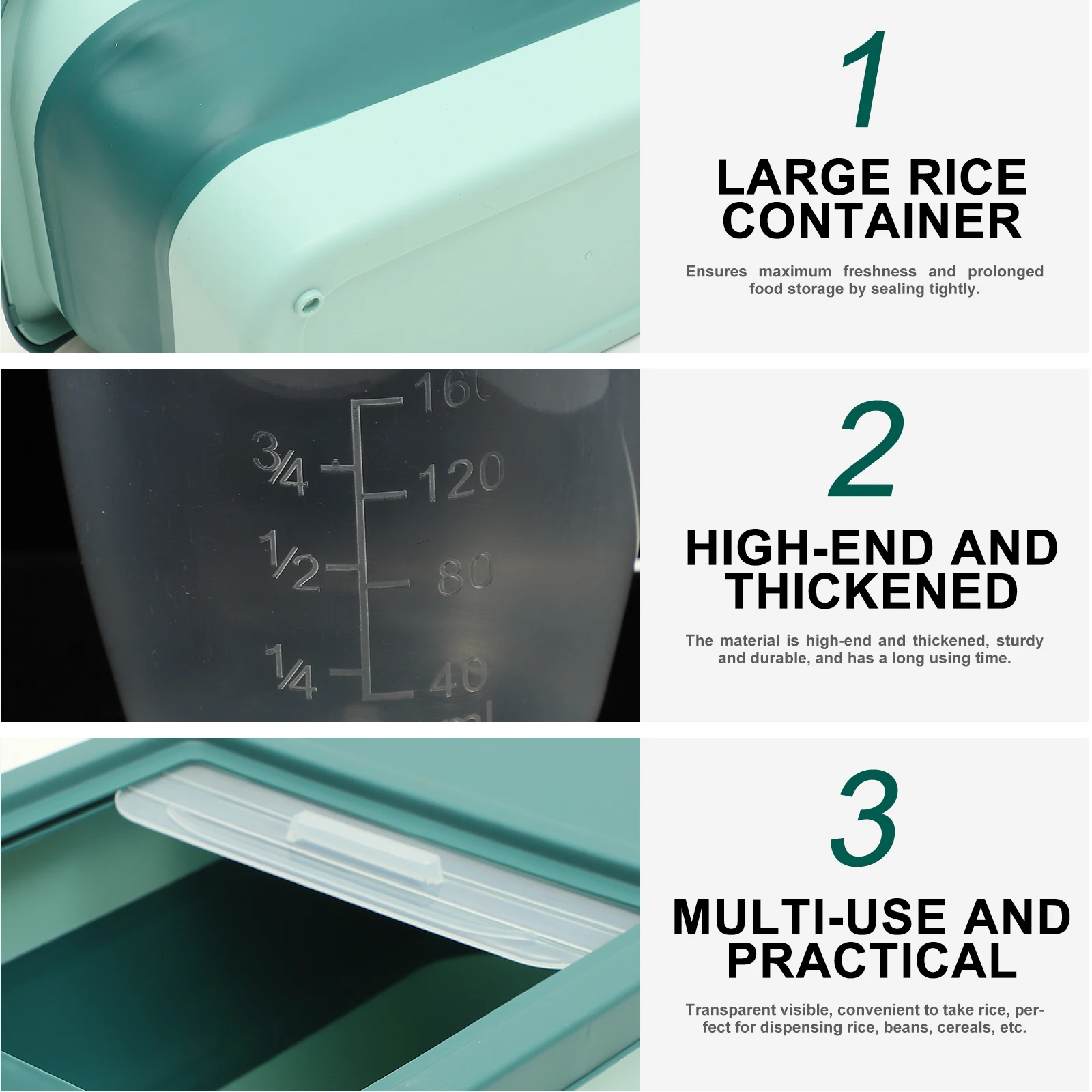 

Pet Sliding Cover Rice Bucket Foldable Grain Container Airtight Green Large Capacity Food Grade Plastic Kitchen Storage Box Rice