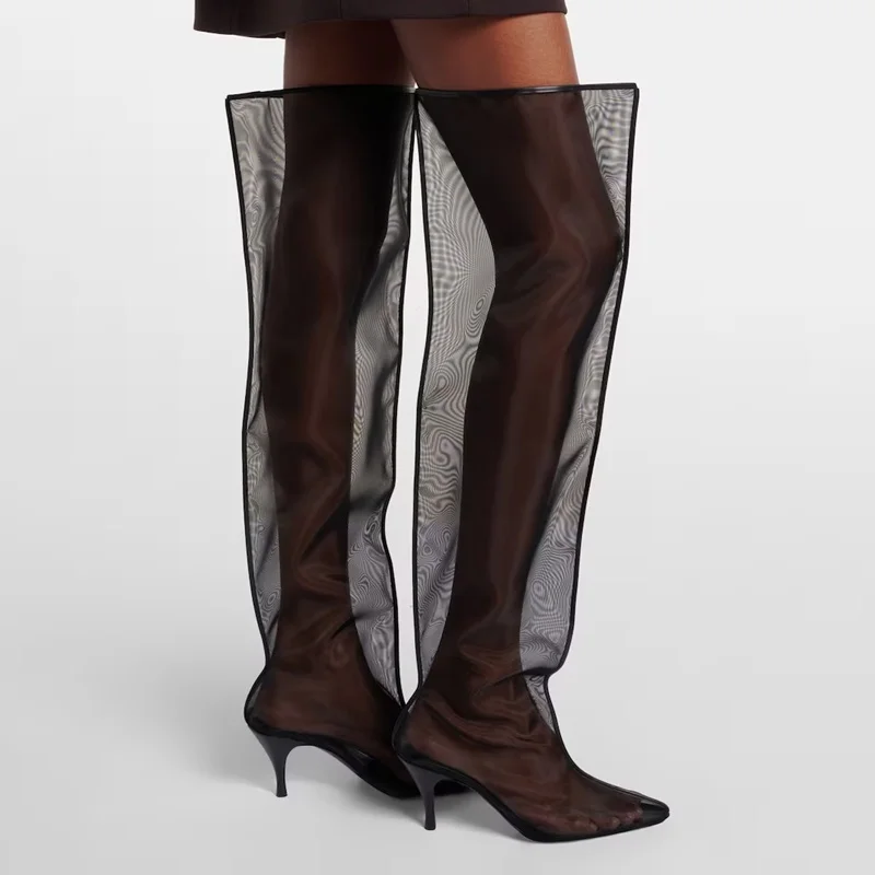 Transparent Hollow Out Over The Knee Boots Sexy Pointed Toe Stiletto Customized New Arrivals Fashion Women Modern Boots