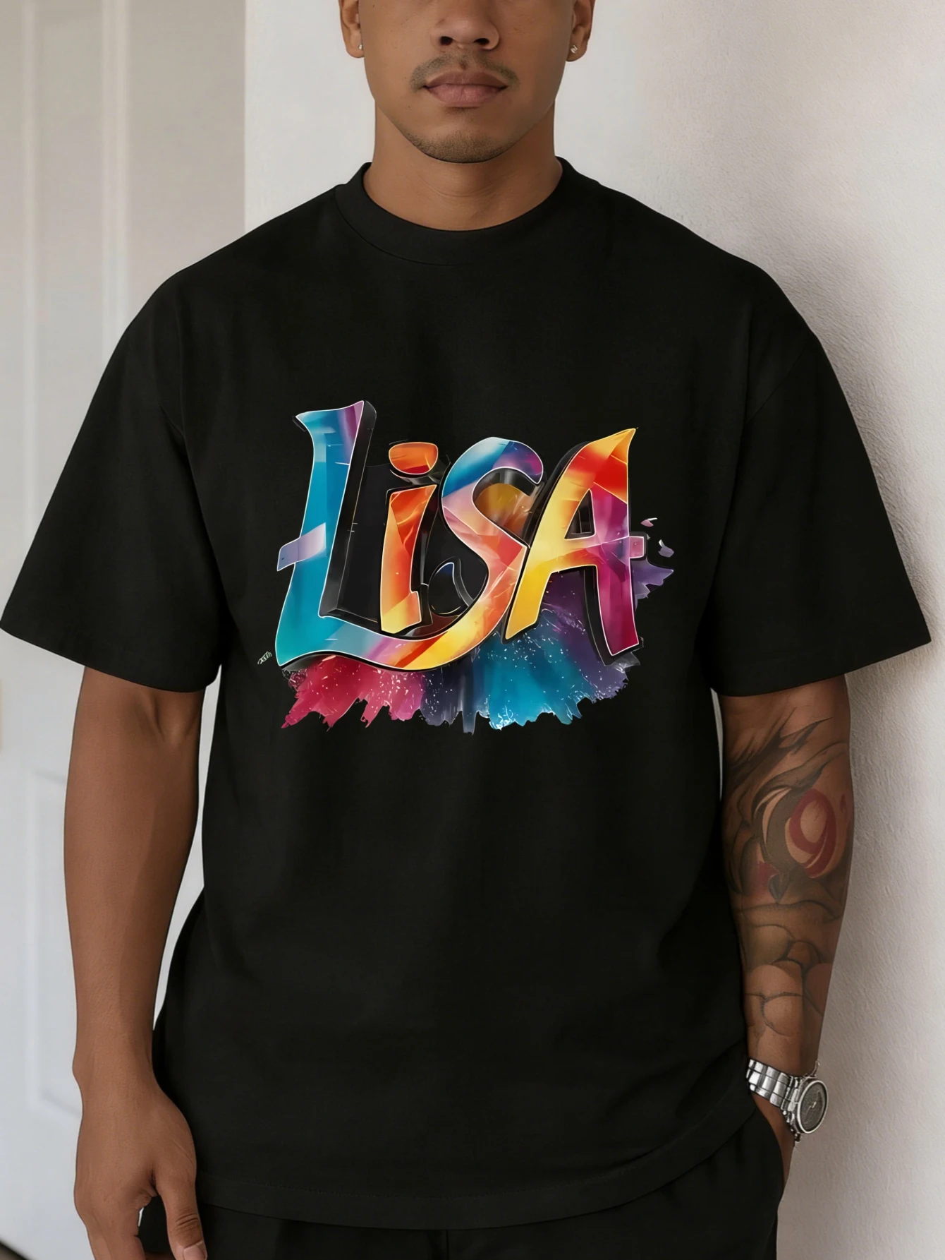 

Mens LISA Graphic Printed Cotton Regular Fit Short Sleeve Streetwear Casual Summer T Shirt