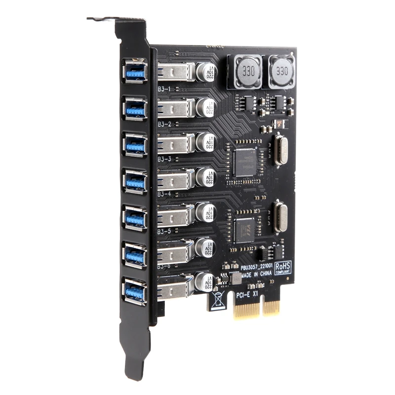 Top-USB 3.0 PCI-E Expansion Card Adapter 7 Ports Hub Adapter External Controller PCI-E Extender PCI Express Card For Desktop