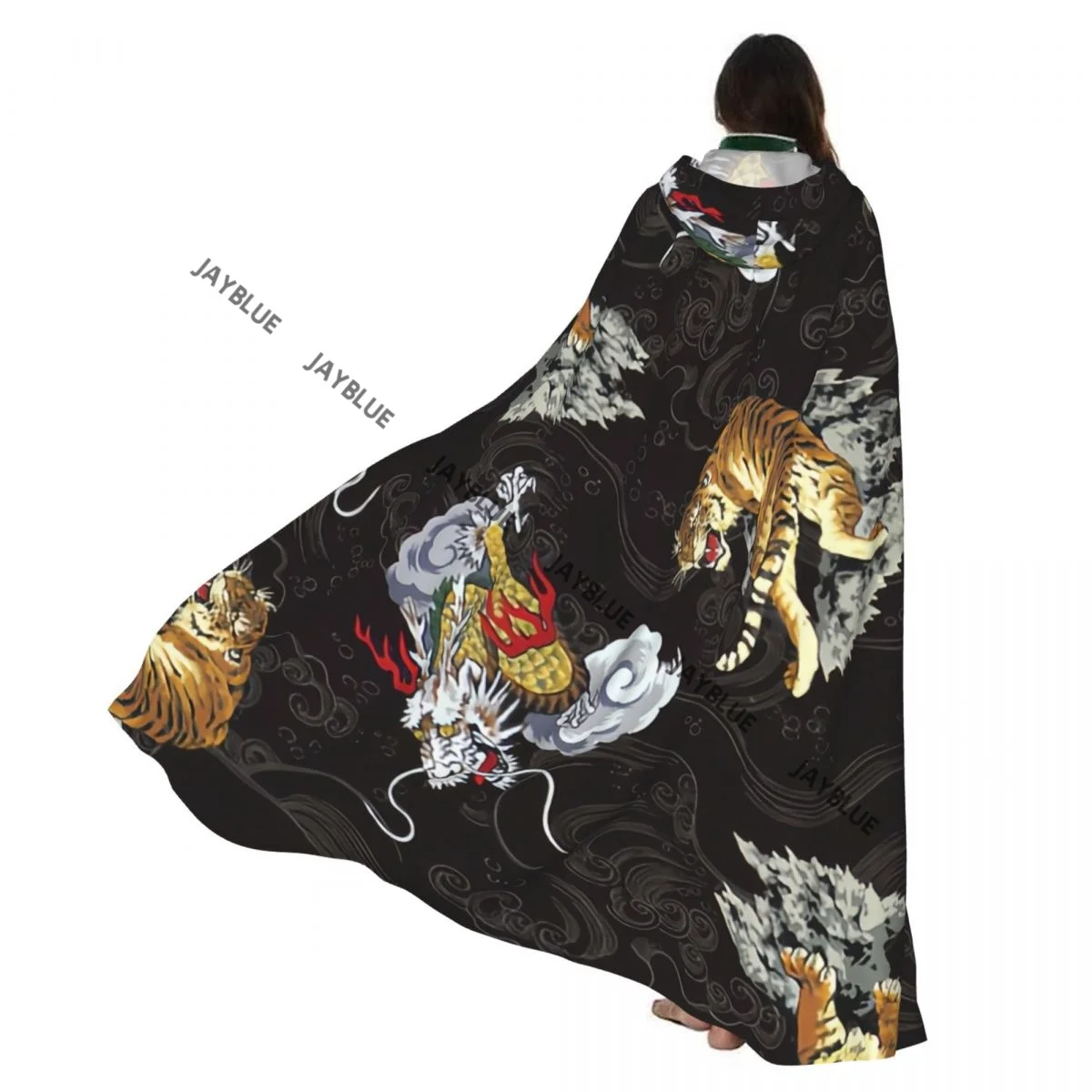 

Long Cape Cloak Tiger And Dragon Hooded Cloak Coat Autumn Hoodies