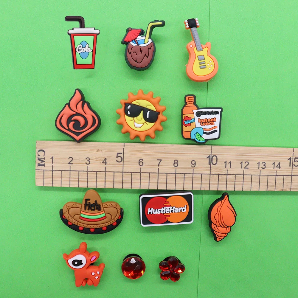 1-12PCS PVC Buckle Clog Sun Hat Flower Coconut Deer Drink Bass Conch Shoe Charms Slipper Accessories Decorations for Bands