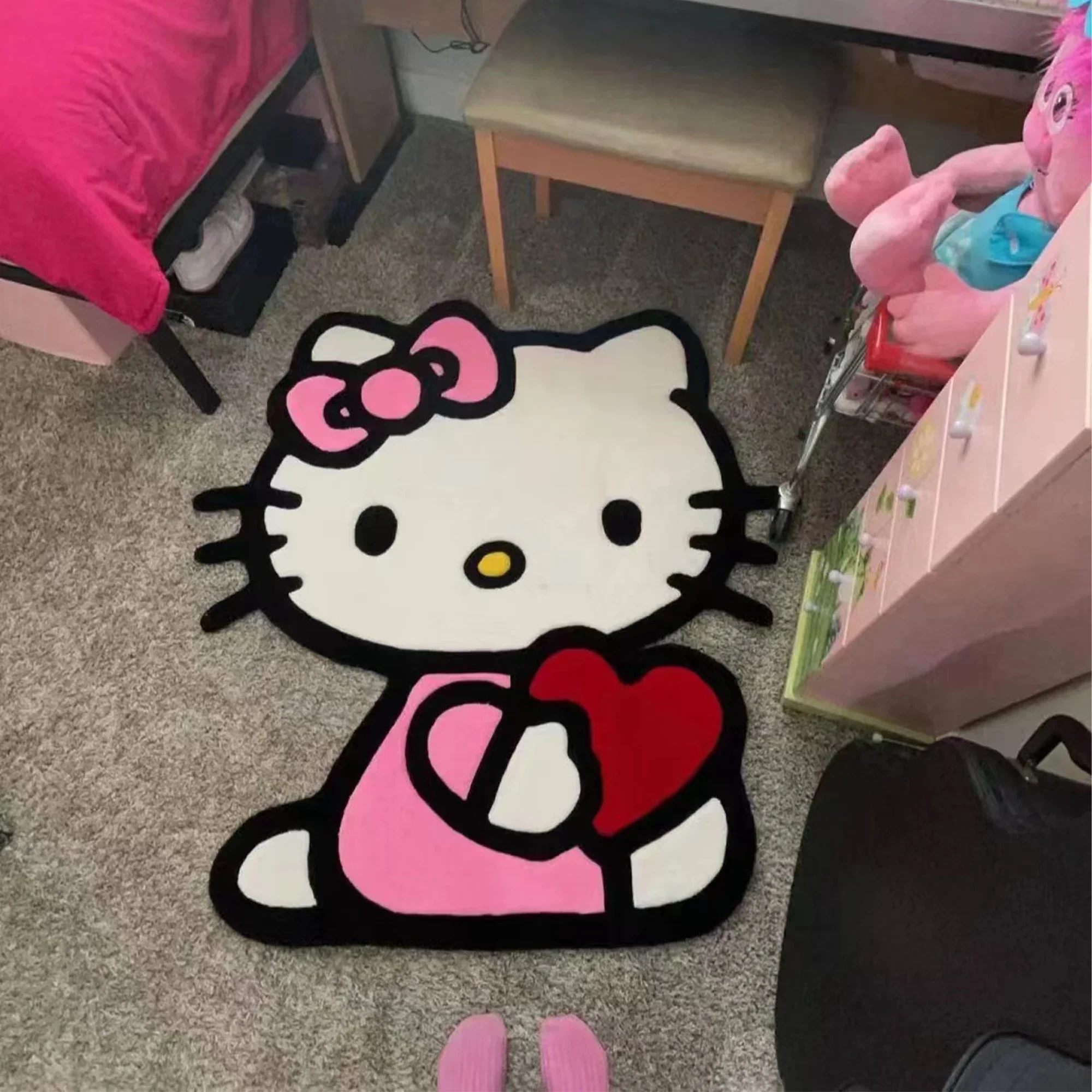 Sanrio Hello Kitty Plush Floor Mat Cartoon Kt Cat Kawaii Cute Non-slip Imitation Cashmere Rug Room Bedside Decoration Carpet