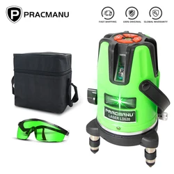 PRACMANU 5 Lines Laser Level Green Beam 360 Self Leveling Horizontal And Vertical Cross Line Level with Rotary Base