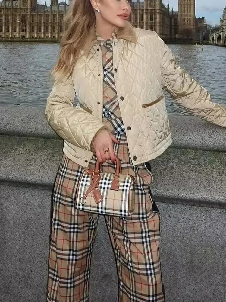 

Fashionable Female Winter Coat 2025 Elegant Outerwear Long Sleeve Quilted Padded Jacket Women Cotton Single Breasted