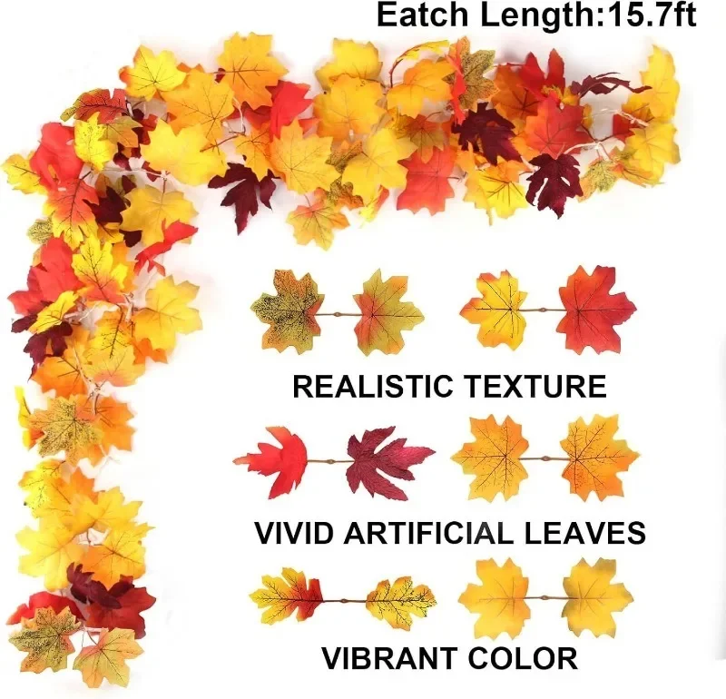 Thanksgiving Autumn Maple Leaf Vine Wall Light, Flexible Branch LED Fairy String Light Fall Maple Garland Lamp for Fireplace Wall Home Bedroom Decor