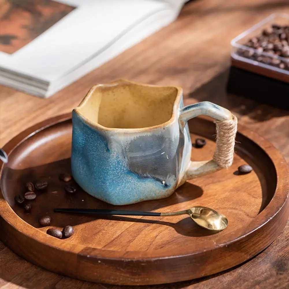 

Чашка с ручкой, завернутая из ротанга, керамическая чашка из глины, винтажная керамическая кружка ручной работы с ручкой из ротанга, спиральный дизайн для дома