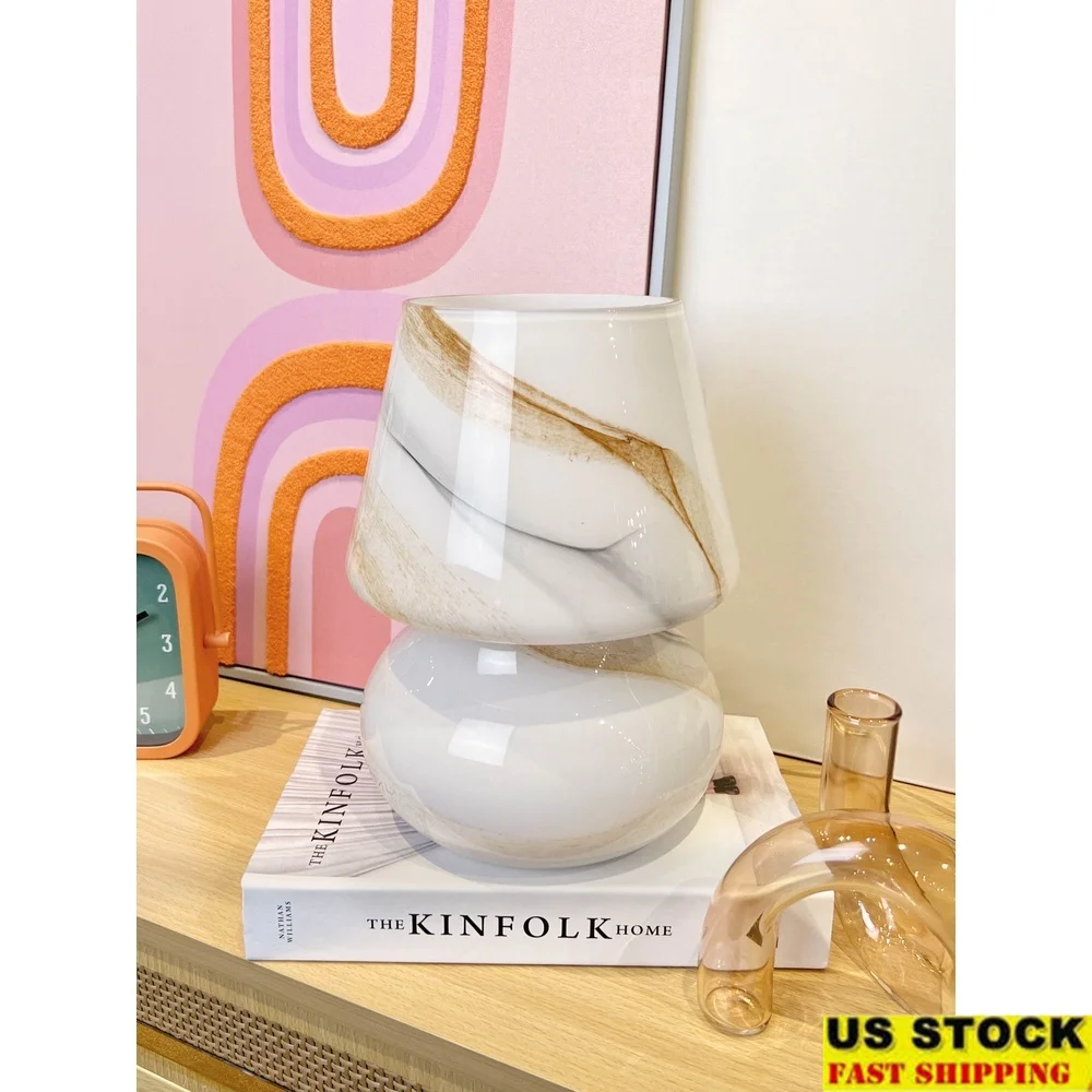 

Brown Marble Glass Mushroom Lamp 10 Inch Height Chic Decorative Lighting Fixture with 5ft Cord Home Office Use