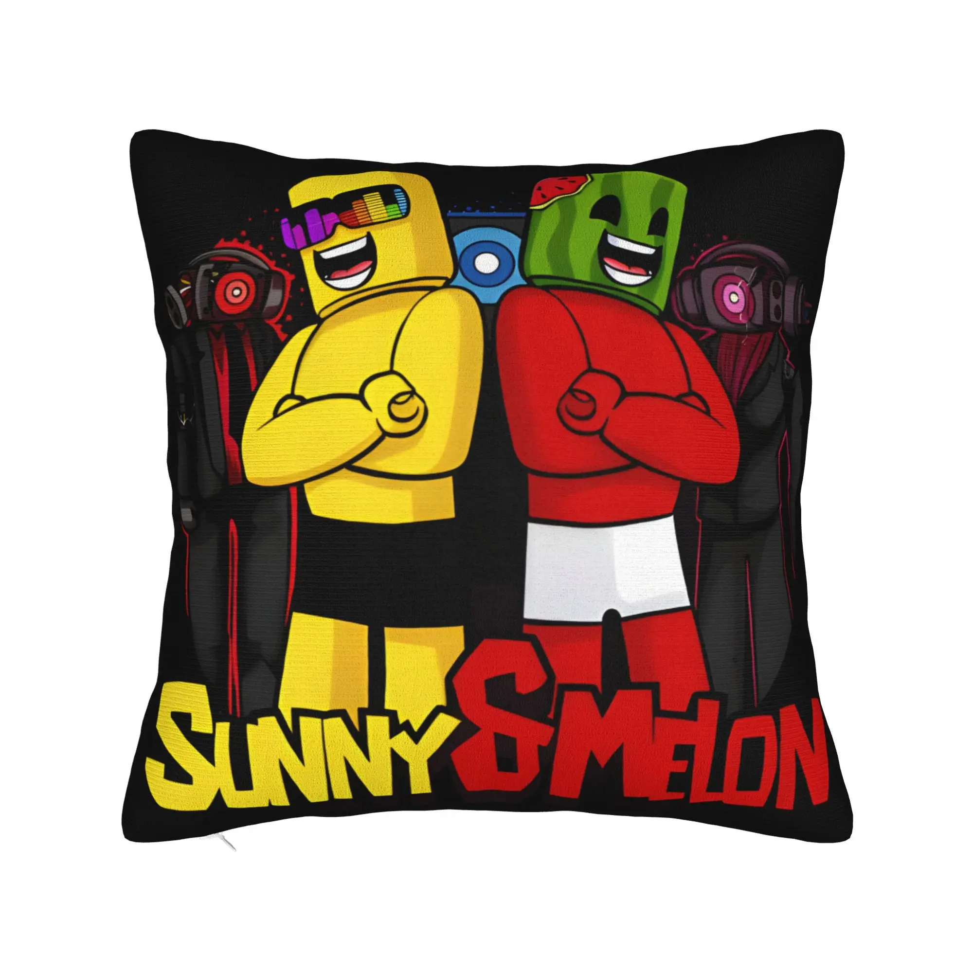 Sunny And Melon Circle Poster With Speaker Characters Pillow Cover  Graphic Cushion Cover Pillow Case For Sofa Home Decoration