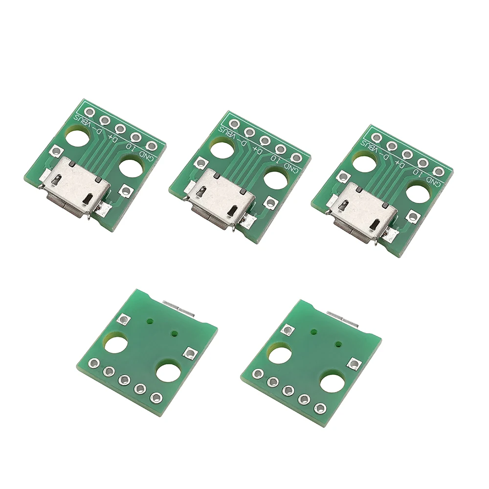 5Pcs Micro USB to DIP 2.54mm Adapter Female 5 Pin Connector SMT B Type PCB Converter Breadboard Switch Board