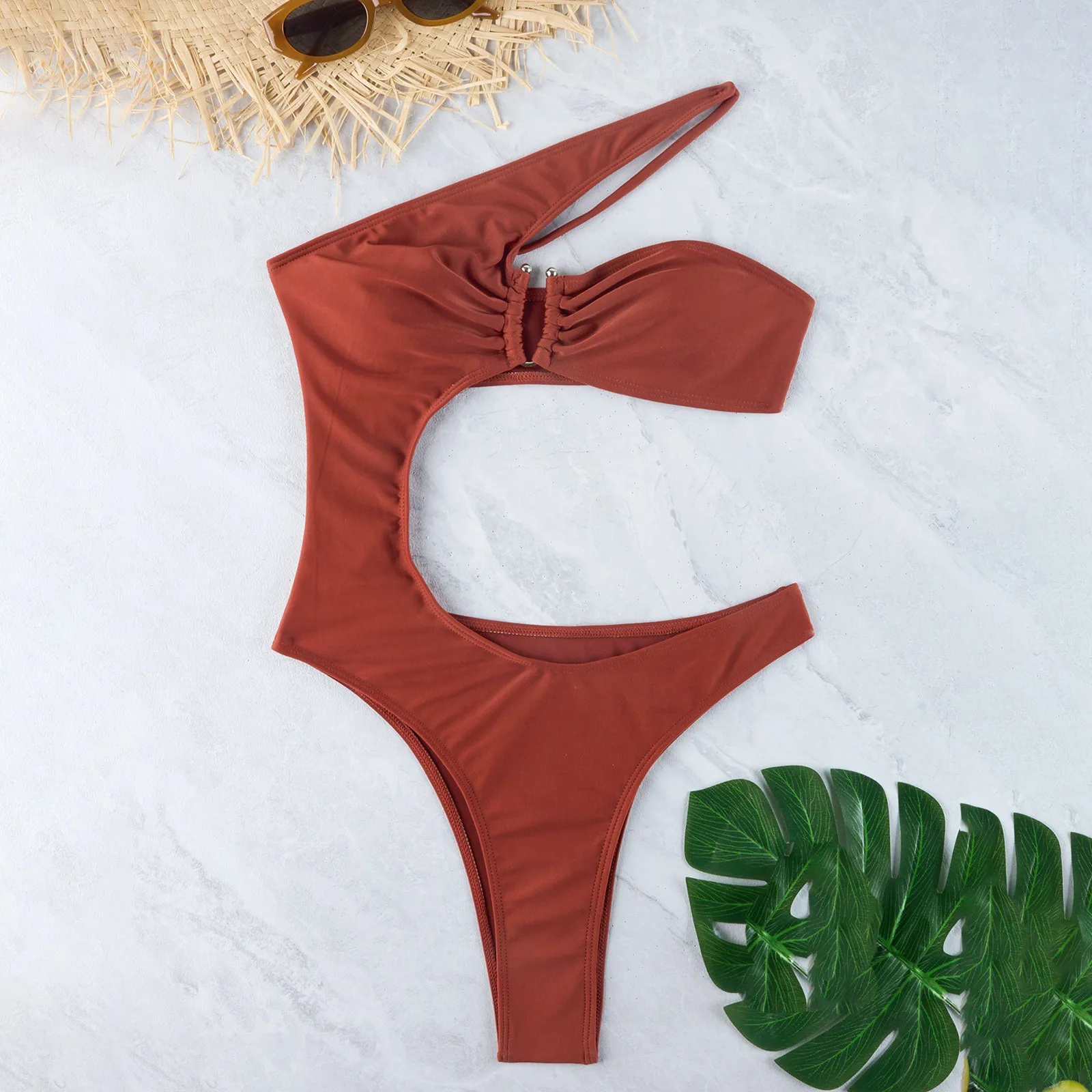 

Women's Personality One Shoulder Swimsuits Breathable Push Up Bikini Beach Swimwear Female Sexy Hollow Out One Piece Swim Suits