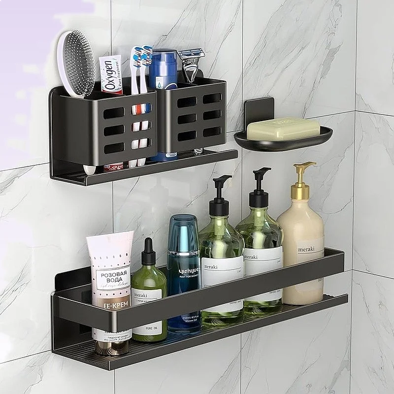 Waterproof Aluminum Bathroom Storage Rack Set Toothbrush Soap Holder Durable