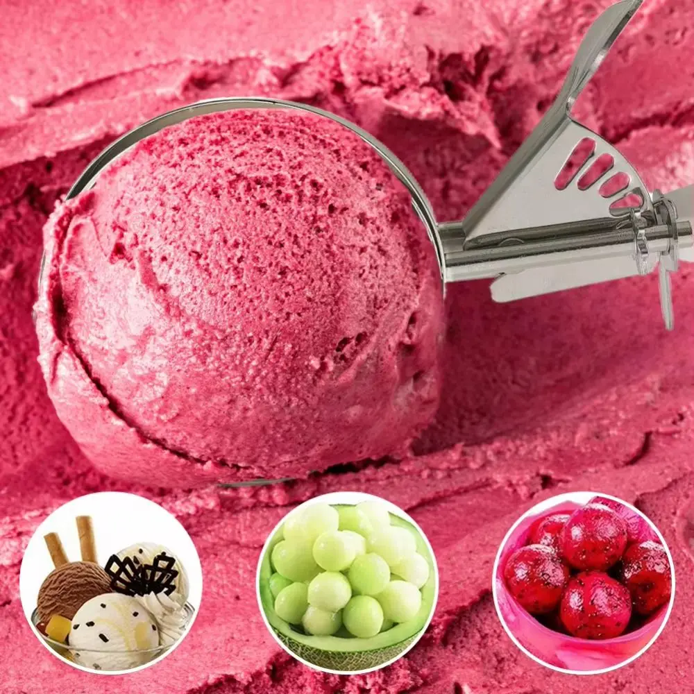 

Professional Stainless Steel Ice Cream Ball Scoop Plastic Handle Rust-proof Ice Cream Digger Press Design Fruit Scoop Summer