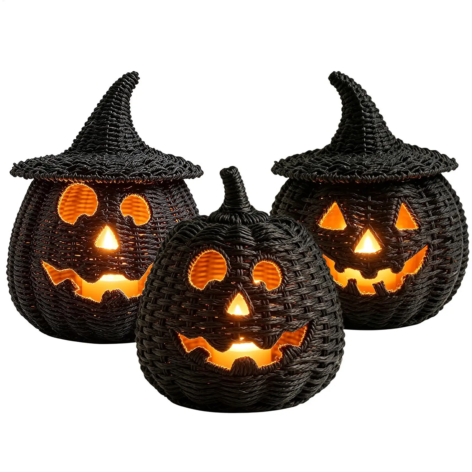 Halloween simulation woven pumpkin with witch's hat cover/ handmade resin pumpkin lantern/ Halloween Witch Hat  Pumpkin Baskets