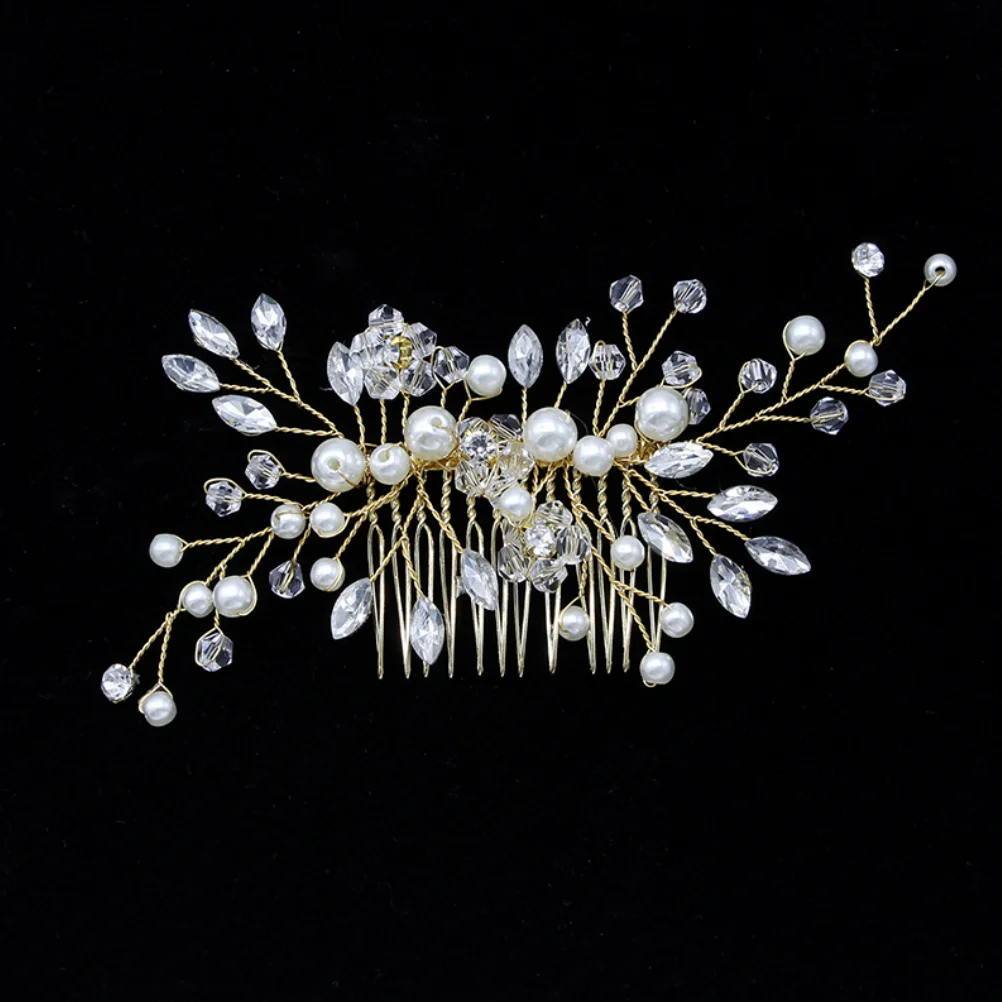 

Pearl Crystal Hair Comb Simple Rhinestones Headdress Golden Wedding Bridal Hair Accessories Hairpin for Women Decoration