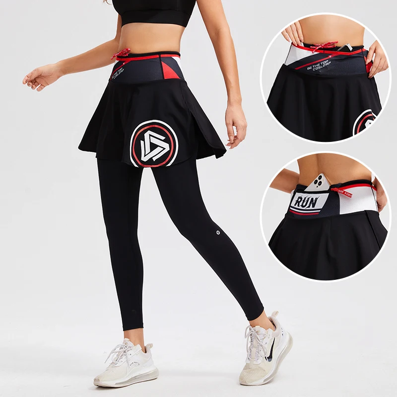 

High Waist Legging Nylon Elasticity Gym Wear Workout Running Activewear Yoga Pant Hip Lifting Double Layer Trainning Skirt Pants