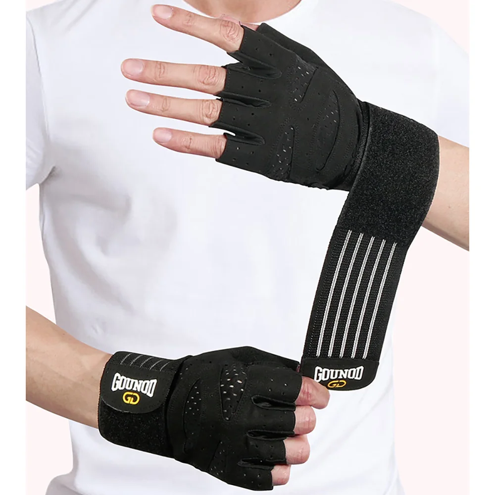 Men Women Ventilated Gym Workout Gloves with Wrist Wrap Support Full Palm Protection for Weightlifting Training Fitness Pull ups