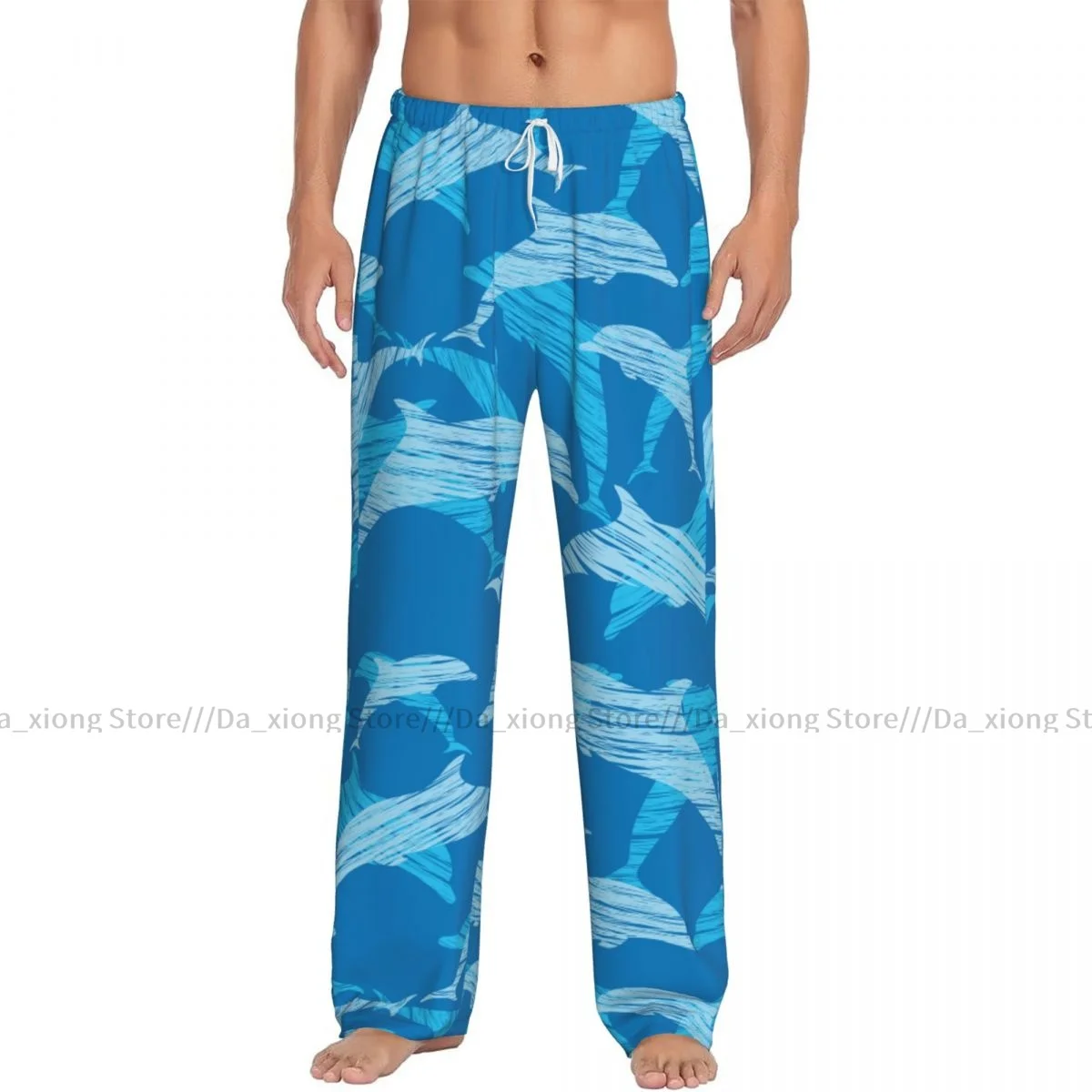 Men\'s Sleepwear Loose Sleep Pants Pajamas Dolphins Pattern Long Lounge Bottoms Casual Homewear