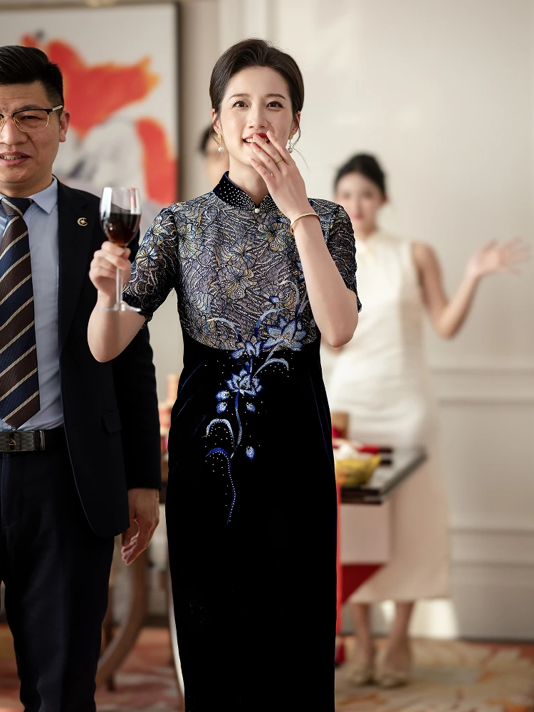 

Синее женское летнее платье Dr New Chinese Sle для выступлений, платье для беременных, миди-юбка