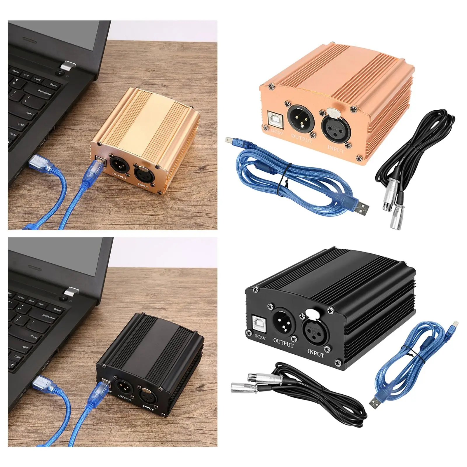 48V Phantom Power Supply and 2m XLR 3 Pin Cable for Condenser Microphone