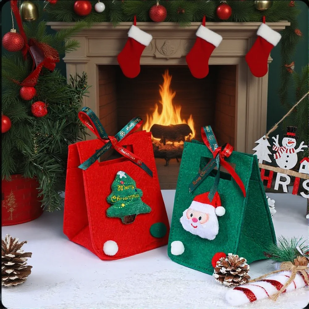 1Pcs Christmas Felt Candy Box Snowflake Apple Cake Favor Gifts Packaging Box With Handle New Year Merry Christmas Party Supplies