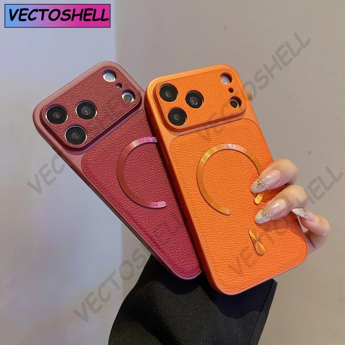 

V Texture PU Leather Simple Slim Phone Case for iPhone Air 13 14 15 16 17 Pro Max Wireless Charging Magnetic Shockproof Cover