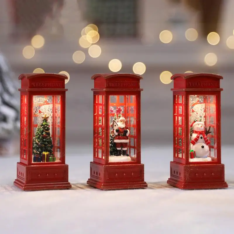 Red Phone Booth Lamp Vintage Christmas LED Night Lamp Vintage London Telephone Booth Santa Claus Night Lamp For Table Desk